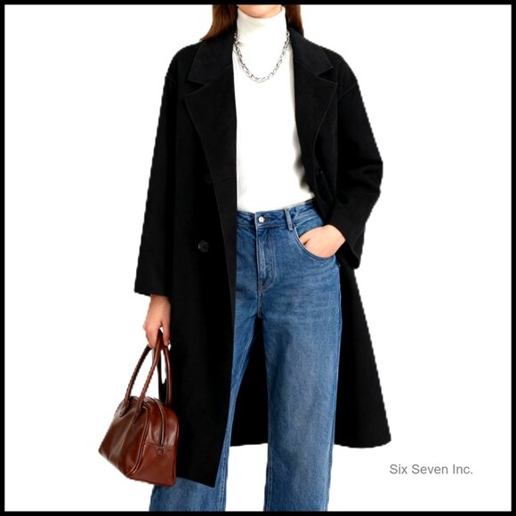 Wool Blend Double Breasted Pea Coat Long Coat Women's Winter